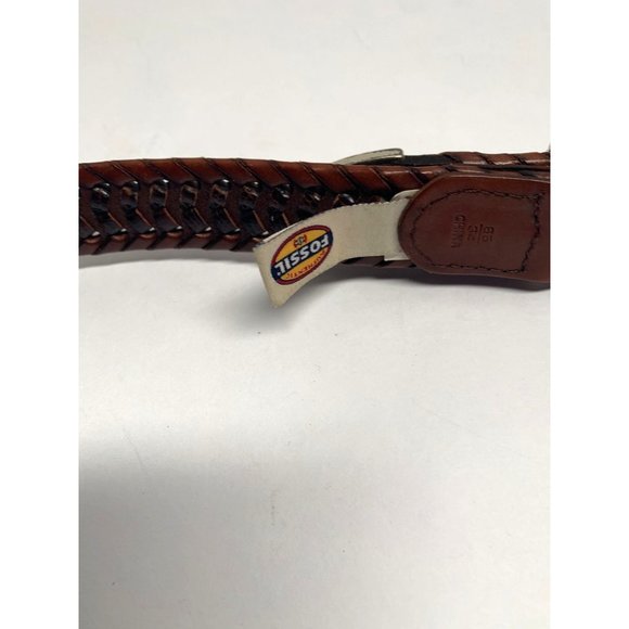 Fossil Mens Size 34 Genuine Leather Belt Weaved Brown - Picture 3 of 3